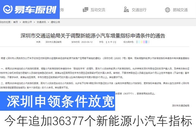 深圳申领条件放宽今年追加36377个新能源小汽车指标