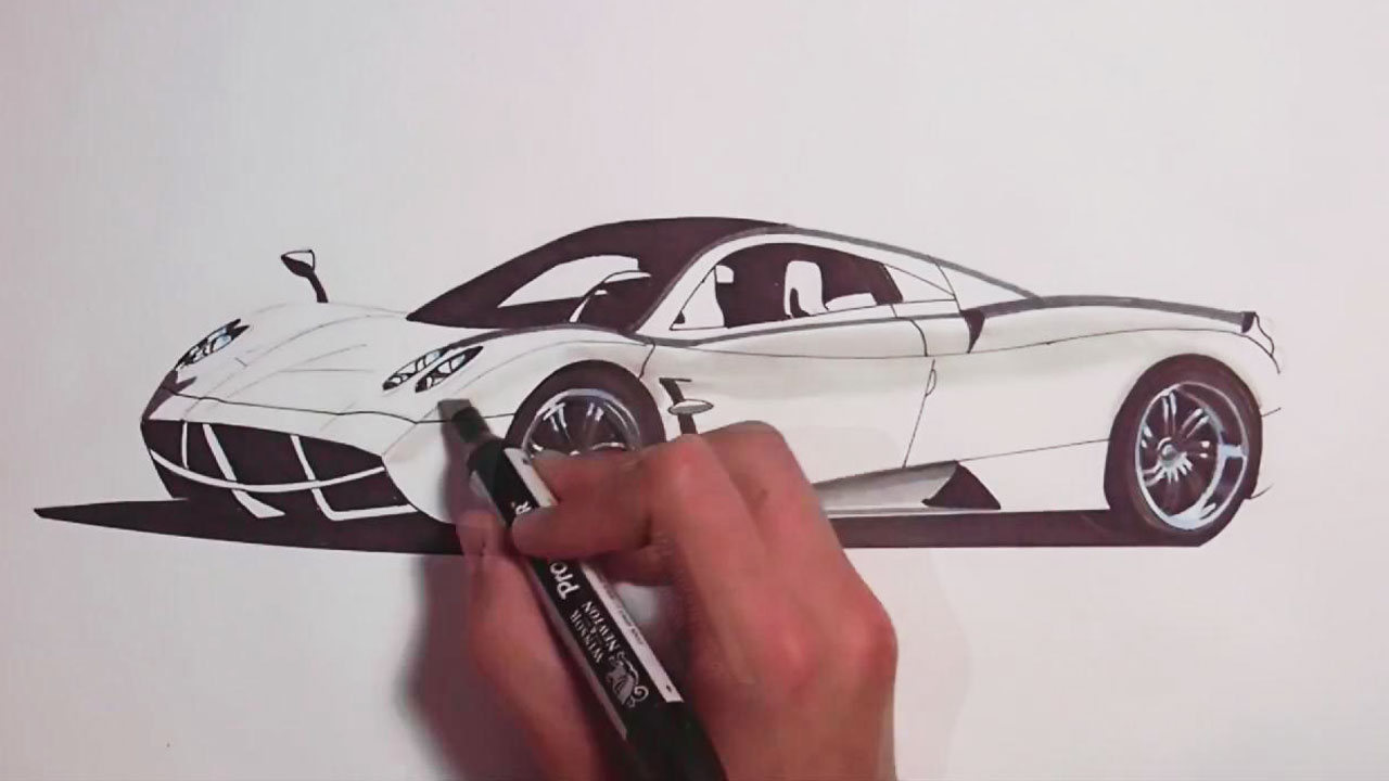 手绘超跑帕加尼huayra科技感十足