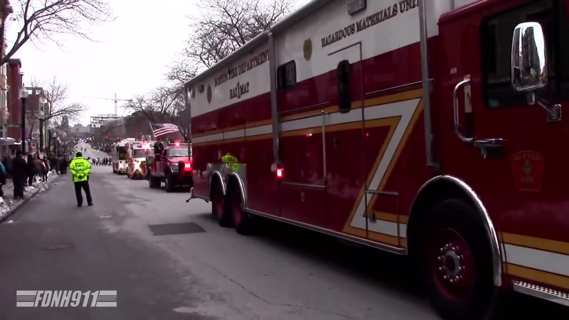 美国波士顿救护车 消防车 警车 庆祝节日盛大庆典